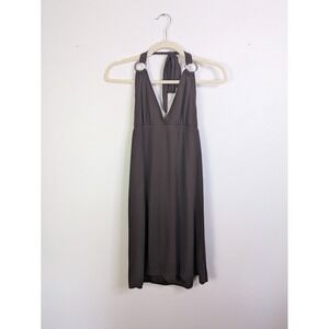 Y2K Babydoll Dress Small Brown Halter Neck Mini Summer